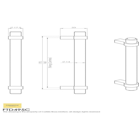 This image is a line drwaing of a FTD - Rail Handle 160mm - Satin Nickel available to order from Trade Door Handles in Kendal