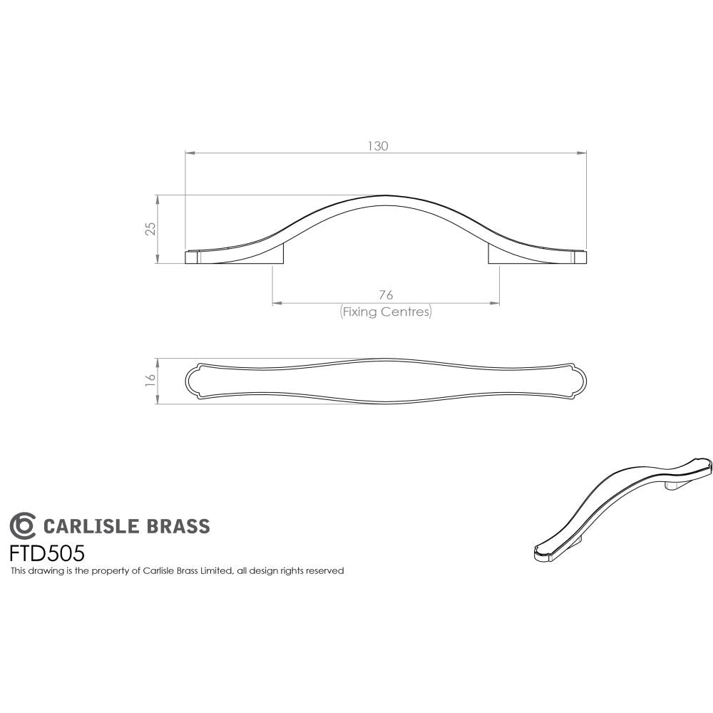 This image is a line drwaing of a FTD - Stepped Edge Bow Handle - Satin Nickel available to order from Trade Door Handles in Kendal