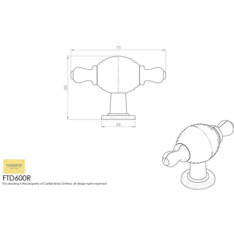 This image is a line drwaing of a FTD - Reeded Knob with Finial Ears - Satin Nickel available to order from Trade Door Handles in Kendal