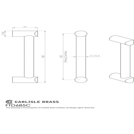 This image is a line drwaing of a FTD - Bar Handle 160mm - Satin Nickel available to order from Trade Door Handles in Kendal