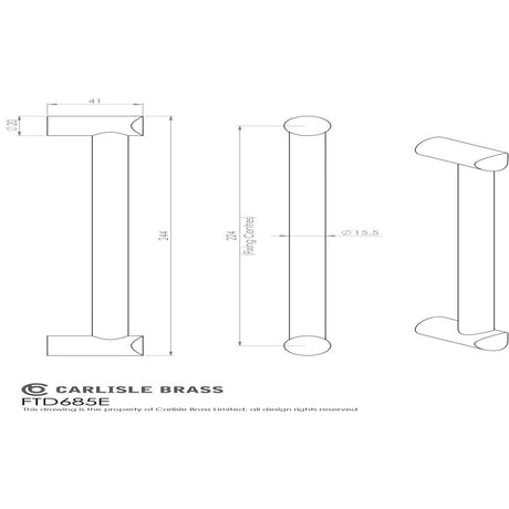 This image is a line drwaing of a FTD - Bar Handle 224mm - Satin Nickel available to order from Trade Door Handles in Kendal