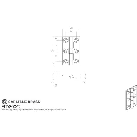 This image is a line drwaing of a FTD - 50 x 28mm Cabinet Hinge - Polished Brass available to order from T.H Wiggans Architectural Ironmongery in Kendal