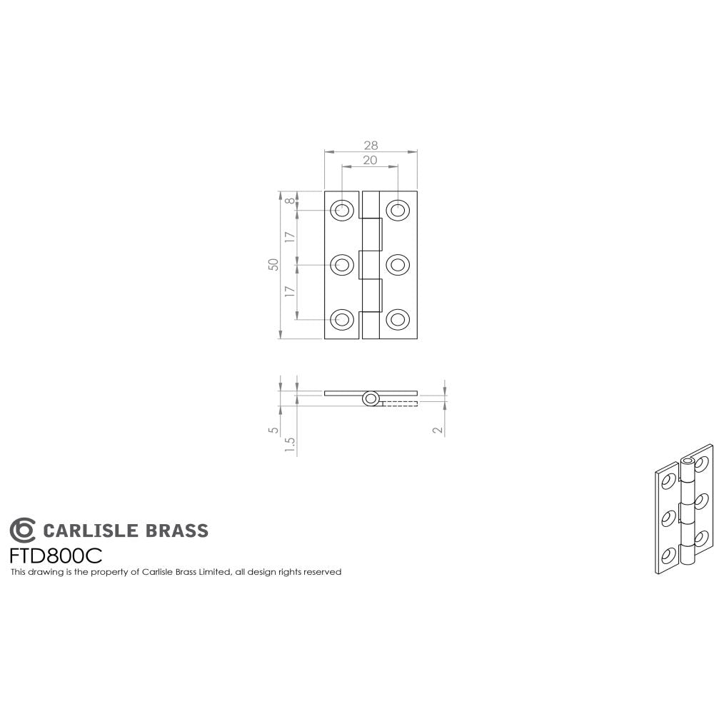 This image is a line drwaing of a FTD - 50 x 28mm Cabinet Hinge - Polished Chrome available to order from T.H Wiggans Architectural Ironmongery in Kendal