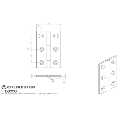 This image is a line drwaing of a FTD - 64 x 35mm Cabinet Hinge - Pewter available to order from T.H Wiggans Architectural Ironmongery in Kendal