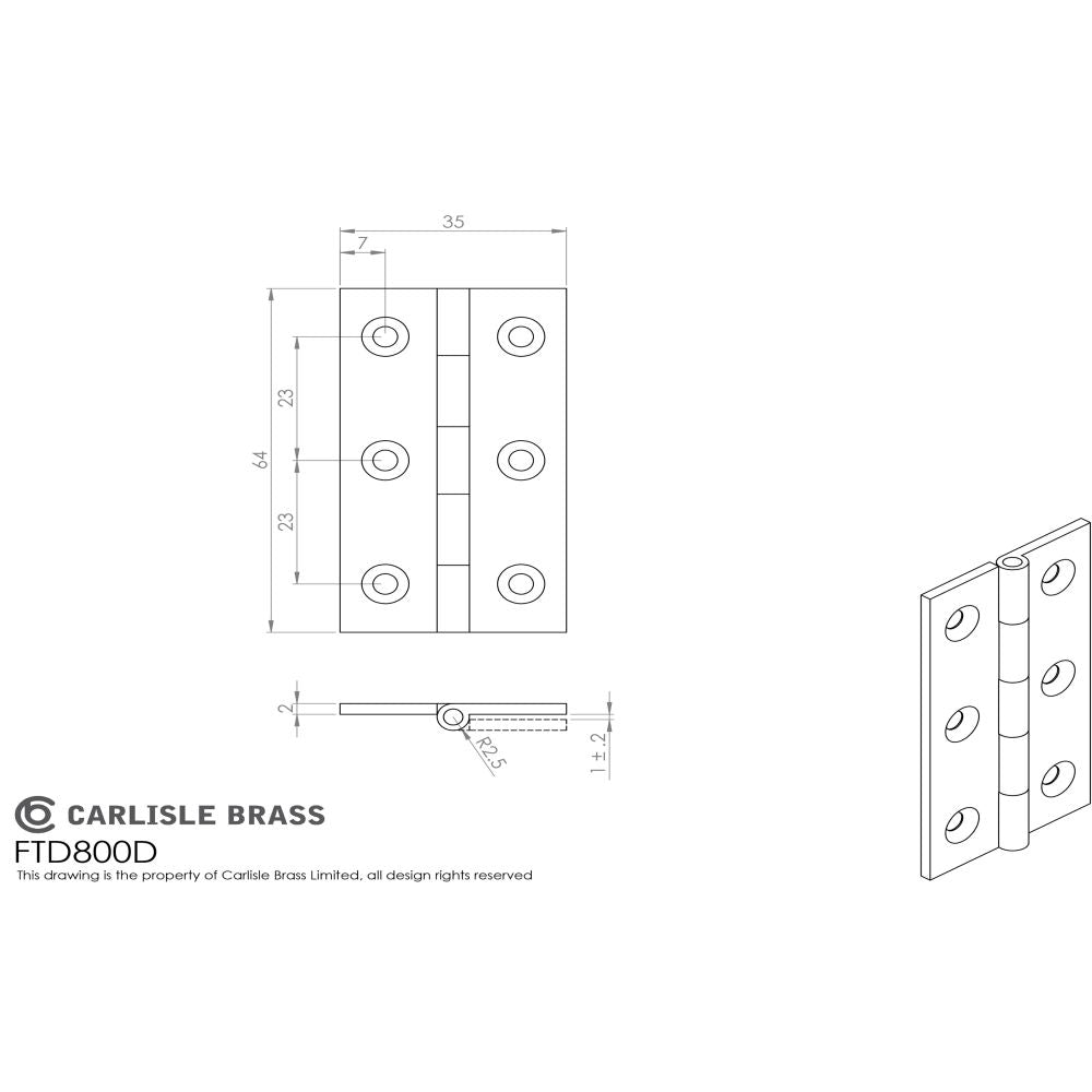 This image is a line drwaing of a FTD - 64 x 35mm Cabinet Hinge - Satin Chrome available to order from T.H Wiggans Architectural Ironmongery in Kendal