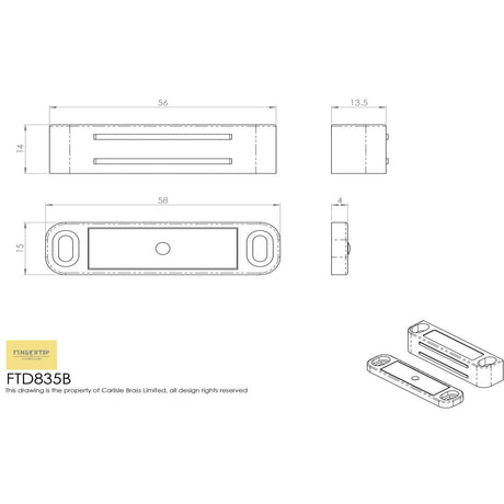 This image is a line drwaing of a FTD - Deluxe Nylon Magnetic Catch - Nylon White available to order from Trade Door Handles in Kendal