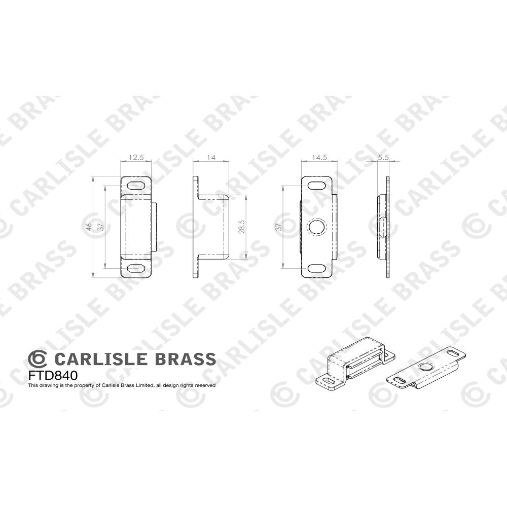 This image is a line drwaing of a FTD - Superior Steel Magnetic Catch - Nickel Plate available to order from Trade Door Handles in Kendal
