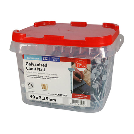This is an image showing TIMCO Clout Nails - Galvanised - 40 x 3.35 - 2.5 Kilograms TIMtub available from T.H Wiggans Ironmongery in Kendal, quick delivery at discounted prices.