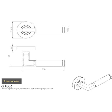 This image is a line drwaing of a Carlisle Brass - Belas Lever on Rose Latch Pack - Satin Nickel / Polished Chrome available to order from Trade Door Handles in Kendal