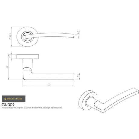 This image is a line drwaing of a Carlisle Brass - Tavira Lever on Rose Latch Pack - Satin Nickel available to order from Trade Door Handles in Kendal