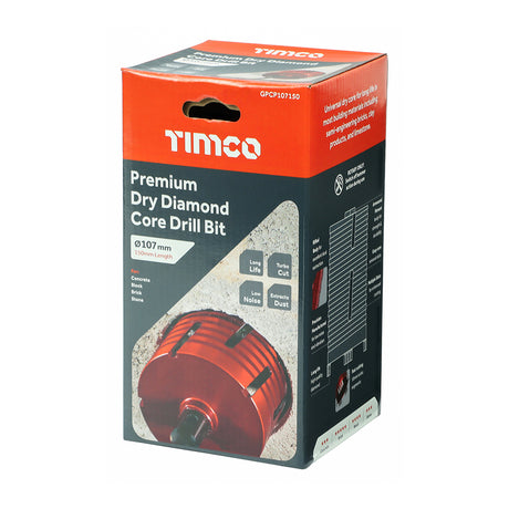 This is an image showing TIMCO Premium Dry Diamond Core Drill Bit - 107 x 150mm - 1 Each Box available from T.H Wiggans Ironmongery in Kendal, quick delivery at discounted prices.