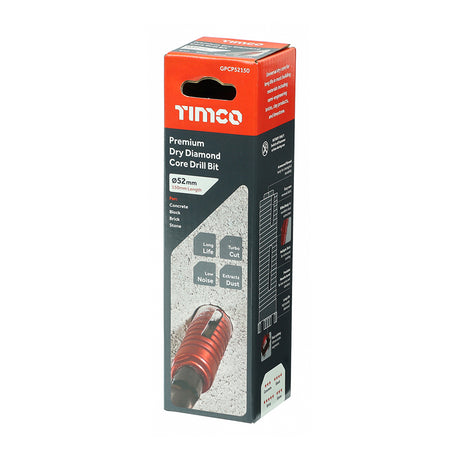 This is an image showing TIMCO Premium Dry Diamond Core Drill Bit - 52 x 150mm - 1 Each Box available from T.H Wiggans Ironmongery in Kendal, quick delivery at discounted prices.