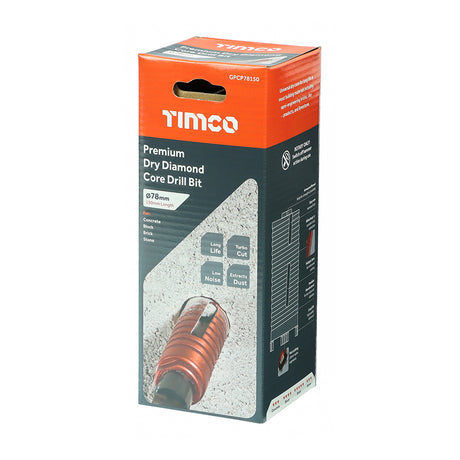 This is an image showing TIMCO Premium Dry Diamond Core Drill Bit - 78 x 150mm - 1 Each Box available from T.H Wiggans Ironmongery in Kendal, quick delivery at discounted prices.