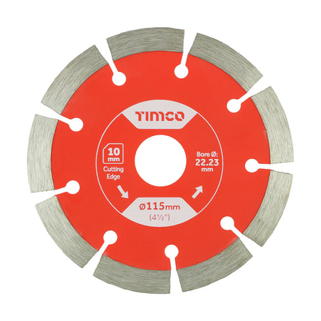 This is an image showing TIMCO General Purpose Diamond Blade - Segmented  - 115 x 22.2 - 1 Each Box available from T.H Wiggans Ironmongery in Kendal, quick delivery at discounted prices.