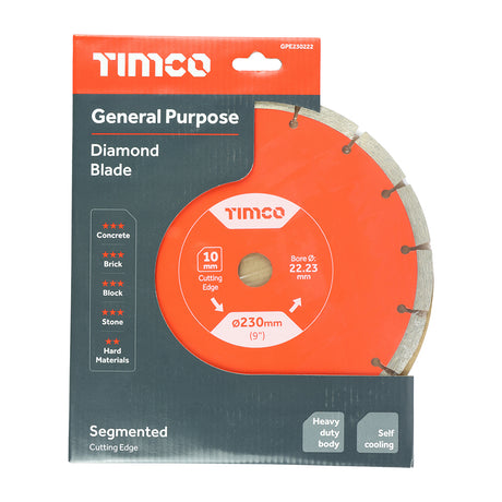 This is an image showing TIMCO General Purpose Diamond Blade - Segmented  - 230 x 22.2 - 1 Each Box available from T.H Wiggans Ironmongery in Kendal, quick delivery at discounted prices.