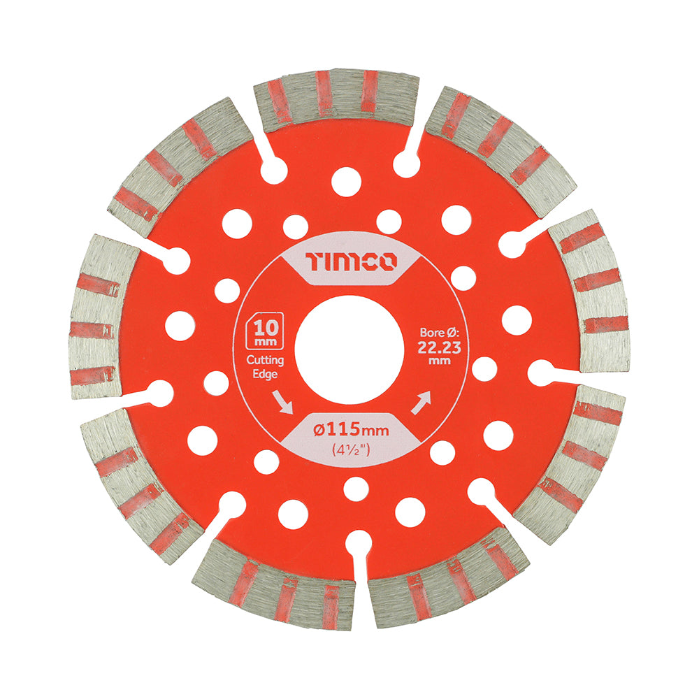 This is an image showing TIMCO Trade Diamond Blade - Segmented - 115 x 22.2 - 1 Each Box available from T.H Wiggans Ironmongery in Kendal, quick delivery at discounted prices.