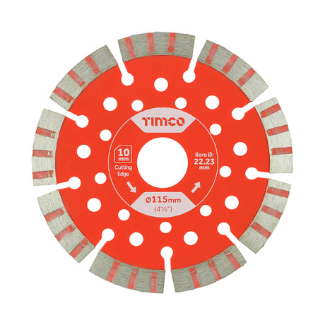 This is an image showing TIMCO Trade Diamond Blade - Segmented  - 115 x 22.2 - 1 Each Box available from T.H Wiggans Ironmongery in Kendal, quick delivery at discounted prices.