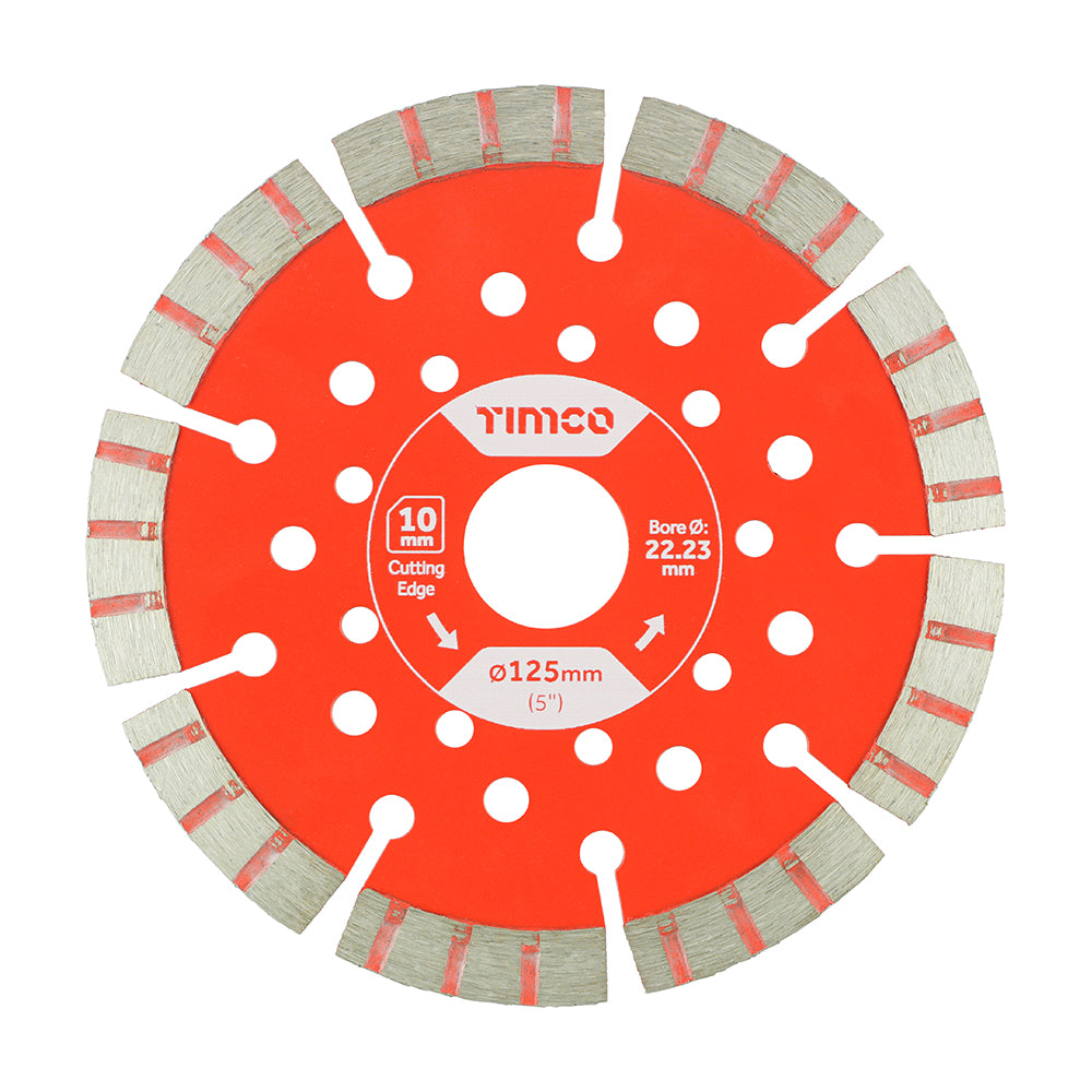 This is an image showing TIMCO Trade Diamond Blade - Segmented  - 125 x 22.2 - 1 Each Box available from T.H Wiggans Ironmongery in Kendal, quick delivery at discounted prices.