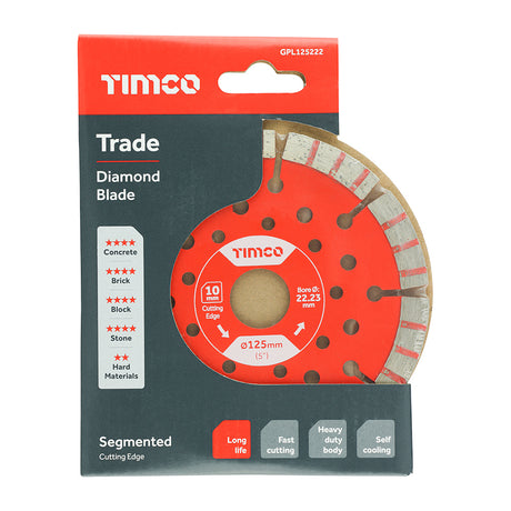This is an image showing TIMCO Trade Diamond Blade - Segmented  - 125 x 22.2 - 1 Each Box available from T.H Wiggans Ironmongery in Kendal, quick delivery at discounted prices.