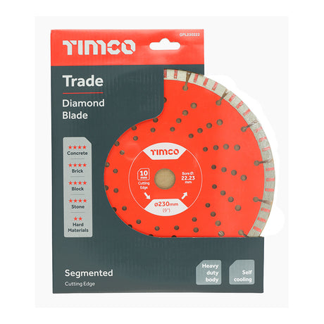 This is an image showing TIMCO Trade Diamond Blade - Segmented  - 230 x 22.2 - 1 Each Box available from T.H Wiggans Ironmongery in Kendal, quick delivery at discounted prices.