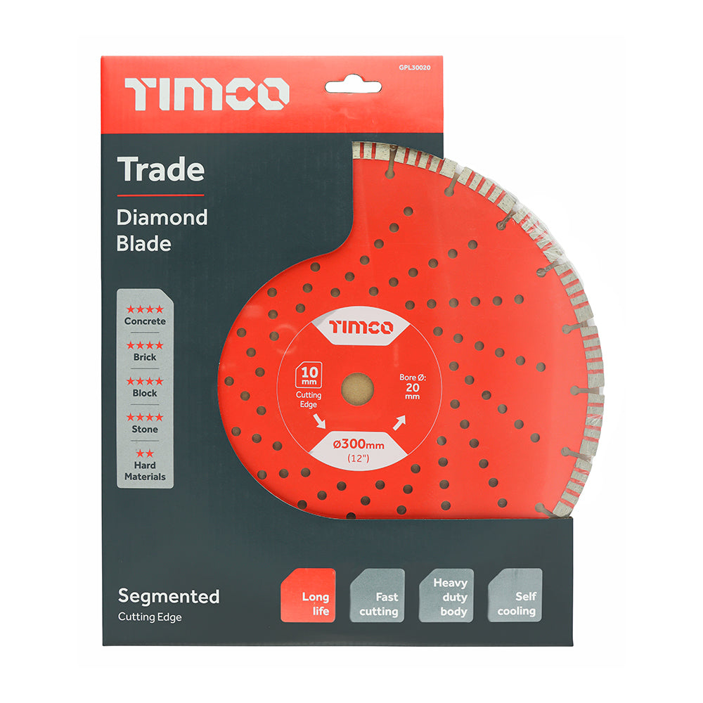 This is an image showing TIMCO Trade Diamond Blade - Segmented  - 300 x 20.0 - 1 Each Box available from T.H Wiggans Ironmongery in Kendal, quick delivery at discounted prices.