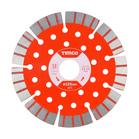 This is an image showing TIMCO Premium Diamond Blade - Turbo Segmented  - 125 x 22.2 - 1 Each Box available from T.H Wiggans Ironmongery in Kendal, quick delivery at discounted prices.