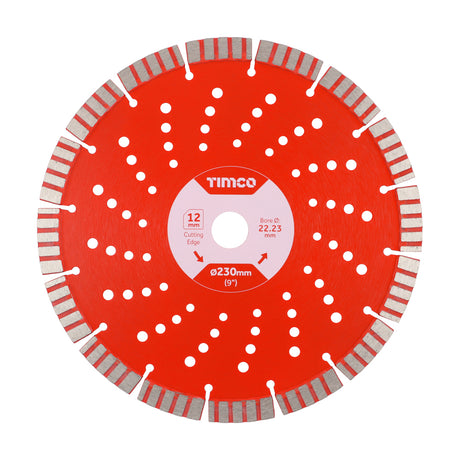 This is an image showing TIMCO Premium Diamond Blade - Turbo Segmented  - 230 x 22.2 - 1 Each Box available from T.H Wiggans Ironmongery in Kendal, quick delivery at discounted prices.