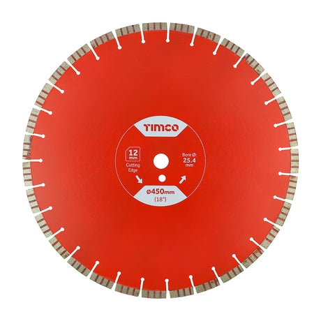 This is an image showing TIMCO Premium Diamond Blade - Turbo Segmented  - 450 x 25.4 - 1 Each Box available from T.H Wiggans Ironmongery in Kendal, quick delivery at discounted prices.