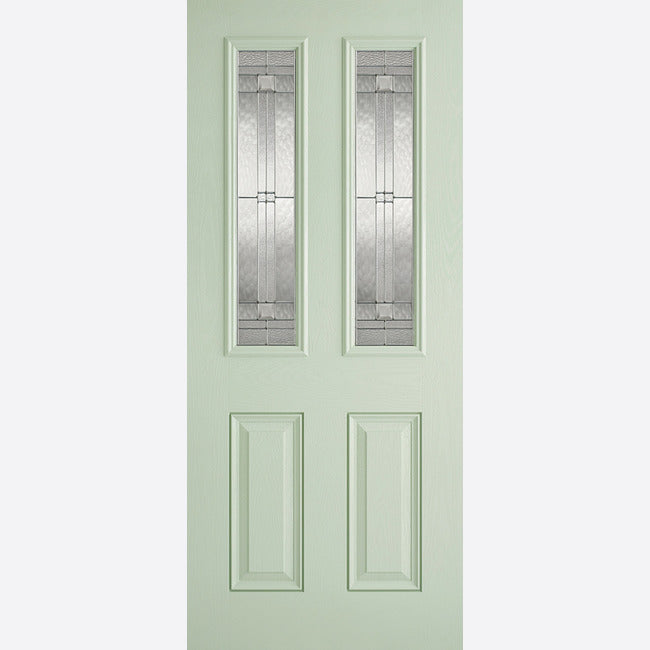 This is an image showing LPD - Malton 2L Glazed External Pre-Finished Light Green Front Face With White Inside Face and Edges Doors 813 x 2032 available from T.H Wiggans Ironmongery in Kendal, quick delivery at discounted prices.