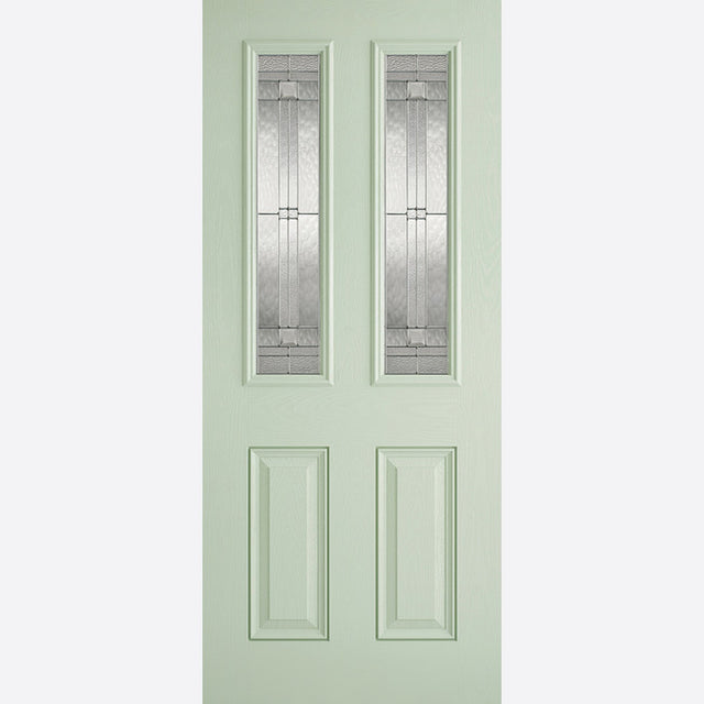 This is an image showing LPD - Malton 2L Glazed External Pre-Finished Light Green Front Face With White Inside Face and Edges Doors 838 x 1981 available from T.H Wiggans Ironmongery in Kendal, quick delivery at discounted prices.