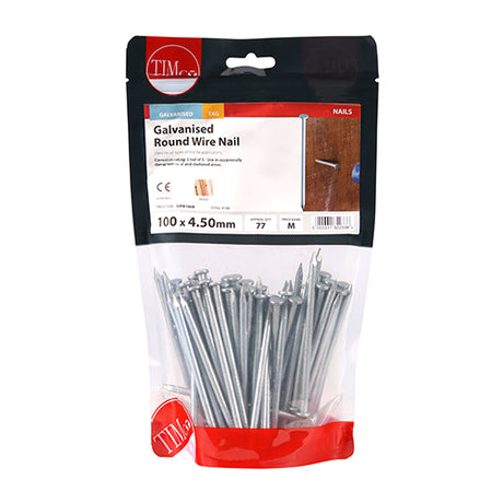 This is an image showing TIMCO Round Wire Nails - Galvanised - 100 x 4.50 - 1 Kilograms TIMbag available from T.H Wiggans Ironmongery in Kendal, quick delivery at discounted prices.