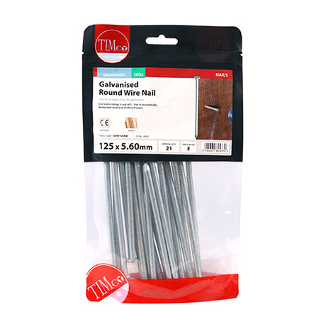 This is an image showing TIMCO Round Wire Nails - Galvanised - 125 x 5.60 - 0.5 Kilograms TIMbag available from T.H Wiggans Ironmongery in Kendal, quick delivery at discounted prices.