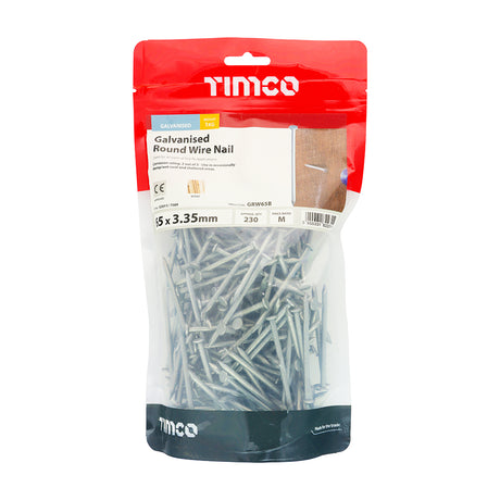 This is an image showing TIMCO Round Wire Nails - Galvanised - 65 x 3.35 - 1 Kilograms TIMbag available from T.H Wiggans Ironmongery in Kendal, quick delivery at discounted prices.