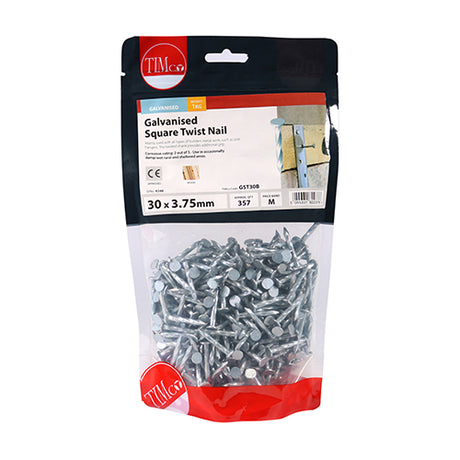 This is an image showing TIMCO Square Twist Nails - Galvanised - 30 x 3.75 - 1 Kilograms TIMbag available from T.H Wiggans Ironmongery in Kendal, quick delivery at discounted prices.