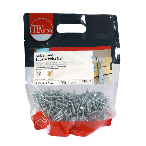 This is an image showing TIMCO Square Twist Nails - Galvanised - 30 x 3.75 - 2.5 Kilograms TIMbag available from T.H Wiggans Ironmongery in Kendal, quick delivery at discounted prices.