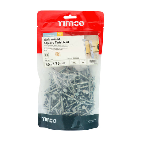 This is an image showing TIMCO Square Twist Nails - Galvanised - 40 x 3.75 - 1 Kilograms TIMbag available from T.H Wiggans Ironmongery in Kendal, quick delivery at discounted prices.