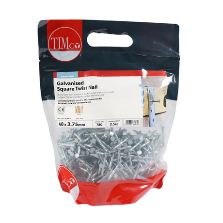 This is an image showing TIMCO Square Twist Nails - Galvanised - 40 x 3.75 - 2.5 Kilograms TIMbag available from T.H Wiggans Ironmongery in Kendal, quick delivery at discounted prices.