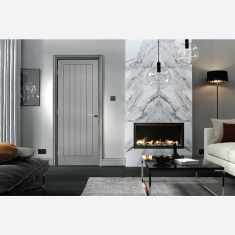 This is an image showing LPD - Vertical 5P Pre-Finished Grey Doors 838 x 1981 FD 30 available from T.H Wiggans Ironmongery in Kendal, quick delivery at discounted prices.