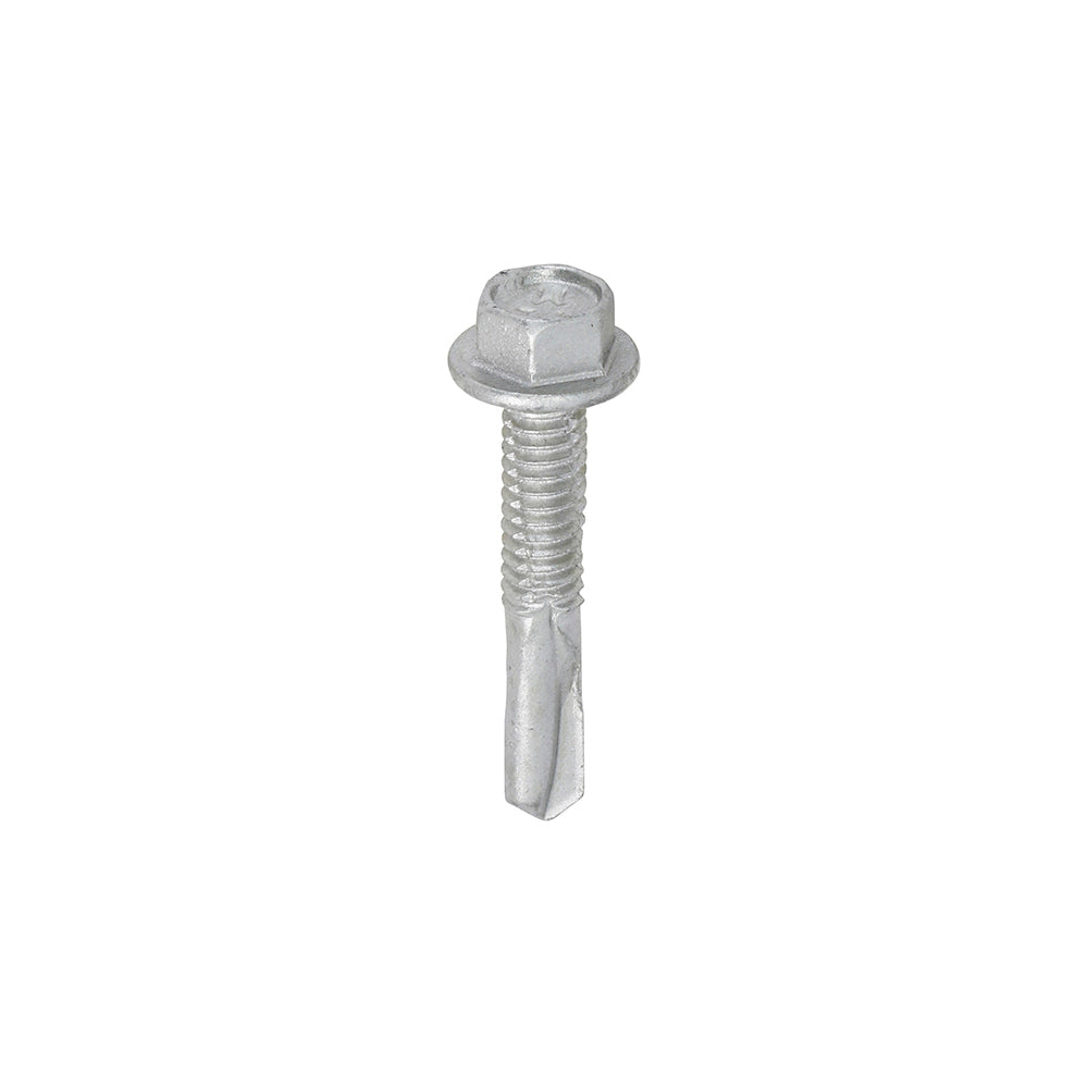 This is an image showing TIMCO Metal Construction Heavy Section Screws - Hex - Self-Drilling - Exterior - Silver Organic - 5.5 x 32 - 100 Pieces Box available from T.H Wiggans Ironmongery in Kendal, quick delivery at discounted prices.
