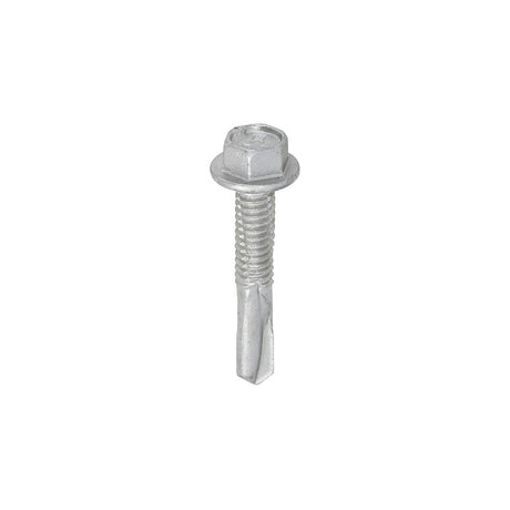 This is an image showing TIMCO Metal Construction Heavy Section Screws - Hex - Self-Drilling - Exterior - Silver Organic - 5.5 x 32 - 100 Pieces Box available from T.H Wiggans Ironmongery in Kendal, quick delivery at discounted prices.