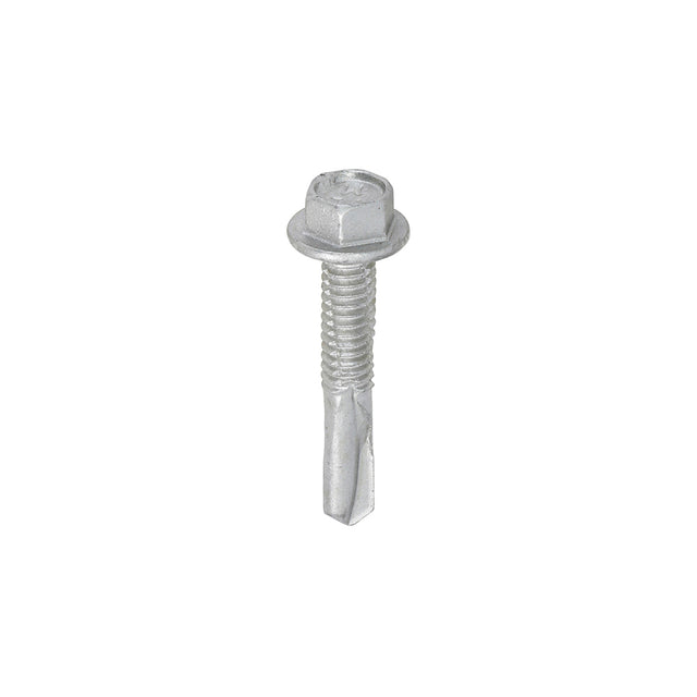 This is an image showing TIMCO Metal Construction Heavy Section Screws - Hex - Self-Drilling - Exterior - Silver Organic - 5.5 x 32 - 100 Pieces Box available from T.H Wiggans Ironmongery in Kendal, quick delivery at discounted prices.