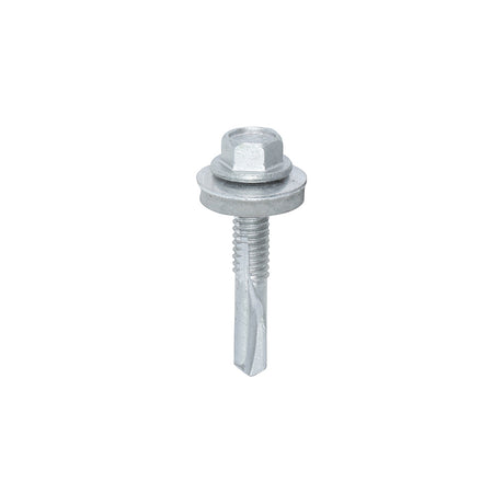 This is an image showing TIMCO Metal Construction Heavy Section Screws - Hex - EPDM Washer - Self-Drilling - Exterior - Silver Organic - 5.5 x 32 - 100 Pieces Box available from T.H Wiggans Ironmongery in Kendal, quick delivery at discounted prices.