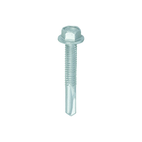 This is an image showing TIMCO Metal Construction Heavy Section Screws - Hex - Self-Drilling - Exterior - Silver Organic - 5.5 x 38 - 100 Pieces Box available from T.H Wiggans Ironmongery in Kendal, quick delivery at discounted prices.