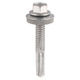 This is an image showing TIMCO Metal Construction Heavy Section Screws - Hex - EPDM Washer - Self-Drilling - Zinc - 5.5 x 38 - 100 Pieces TIMbag available from T.H Wiggans Ironmongery in Kendal, quick delivery at discounted prices.