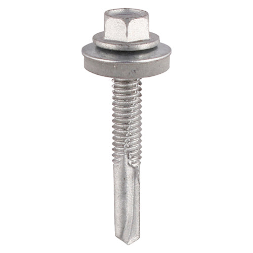This is an image showing TIMCO Metal Construction Heavy Section Screws - Hex - EPDM Washer - Self-Drilling - Zinc - 5.5 x 38 - 100 Pieces TIMbag available from T.H Wiggans Ironmongery in Kendal, quick delivery at discounted prices.