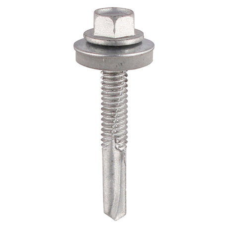 This is an image showing TIMCO Metal Construction Heavy Section Screws - Hex - EPDM Washer - Self-Drilling - Zinc - 5.5 x 38 - 100 Pieces TIMbag available from T.H Wiggans Ironmongery in Kendal, quick delivery at discounted prices.