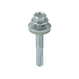 This is an image showing TIMCO Metal Construction Heavy Section Screws - Hex - EPDM Washer - Self-Drilling - Exterior - Silver Organic - 5.5 x 38 - 100 Pieces Box available from T.H Wiggans Ironmongery in Kendal, quick delivery at discounted prices.
