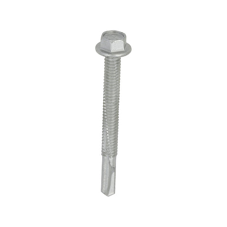 This is an image showing TIMCO Metal Construction Heavy Section Screws - Hex - Self-Drilling - Exterior - Silver Organic - 5.5 x 55 - 100 Pieces Box available from T.H Wiggans Ironmongery in Kendal, quick delivery at discounted prices.
