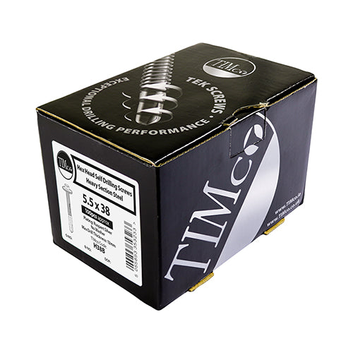 This is an image showing TIMCO Metal Construction Heavy Section Screws - Hex - EPDM Washer - Self-Drilling - Exterior - Silver Organic - 5.5 x 55 - 100 Pieces Box available from T.H Wiggans Ironmongery in Kendal, quick delivery at discounted prices.