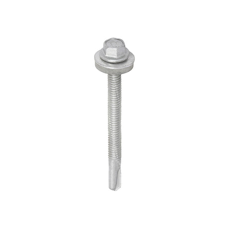 This is an image showing TIMCO Metal Construction Heavy Section Screws - Hex - EPDM Washer - Self-Drilling - Exterior - Silver Organic - 5.5 x 65 - 100 Pieces Box available from T.H Wiggans Ironmongery in Kendal, quick delivery at discounted prices.